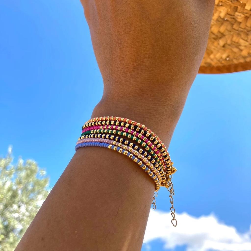 Vlen Multicolor Boho  Miyuki Seed Beads Dainty Bracelets for Women Gold Plated Beads Bracelet Stack Surf Pulseras Summer Jewelry