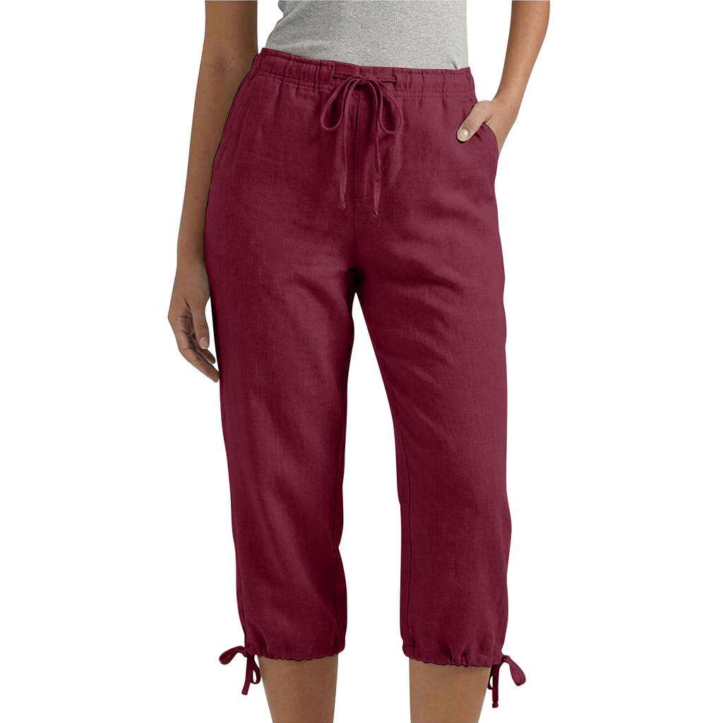 Women's Casual Loose High-Waisted Drawstring Seven-Inch Pants