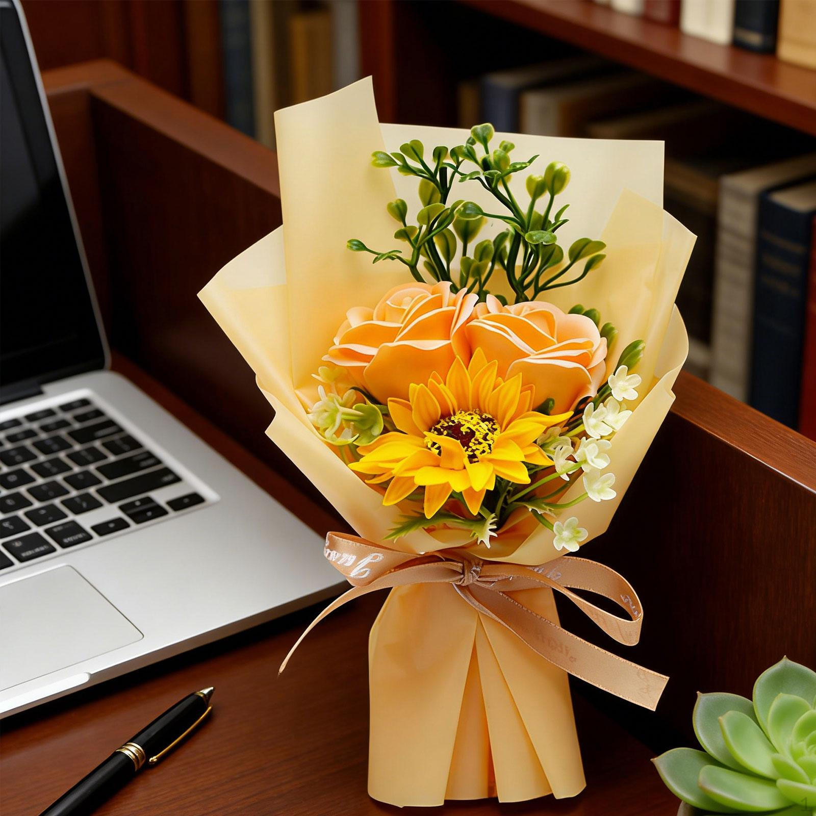 

Мыльный букет Цветочный свадебный декор Искусственные цветы на день рождения, годовщину жёлтый