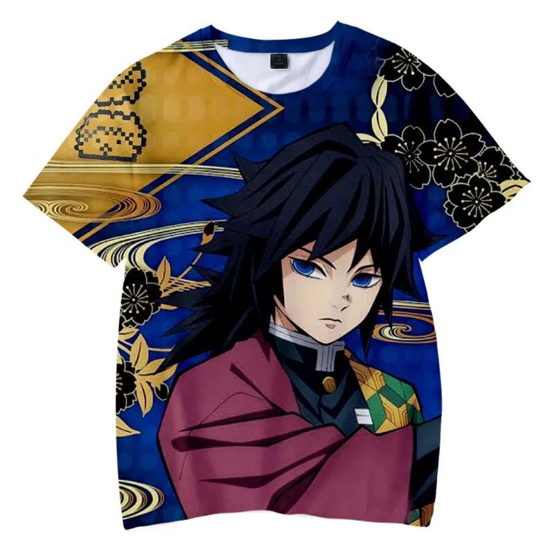 Sudadera de Manga Corta para Niños Top de Dibujos Animados Camiseta Estampada en 3D Anime Demon Slayer Niños Niñas Verano Moda Urbana Camiseta Top