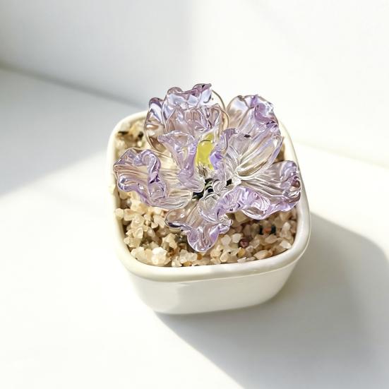 Handmade Mini Glass Flower Figurine Cute Hand Blown Small Faux Crystal Flower Bouquet In Pot Gift for Mother's Day Birthday Christmas DIY Craft