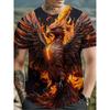 Men's 3D Phoenix Printed T-shirt - Unique Street Style Short Sleeve Top with Vibrant Flame Pattern