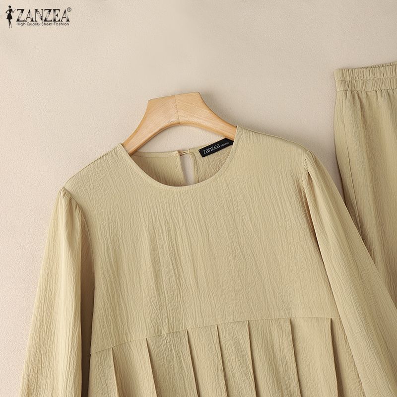 ZANZEA Women Long Sleeve Blouse and Pants Casual Two Piece Suit Sets