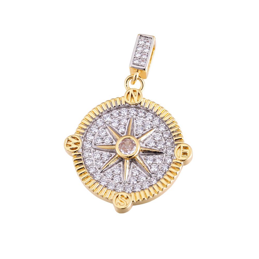 European Gold-Plated Eight-Pointed Star Compass Pendant with Zircon