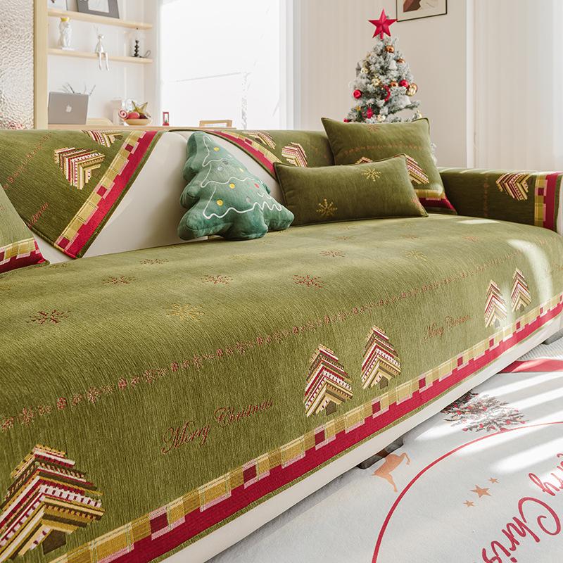 

Christmas Chenille Soft Sofa Cover Anti-Displacement All-Season Seat Cushion Cover Winter Universal Sofa Seat Covers Decor Home 90x70cm зелений