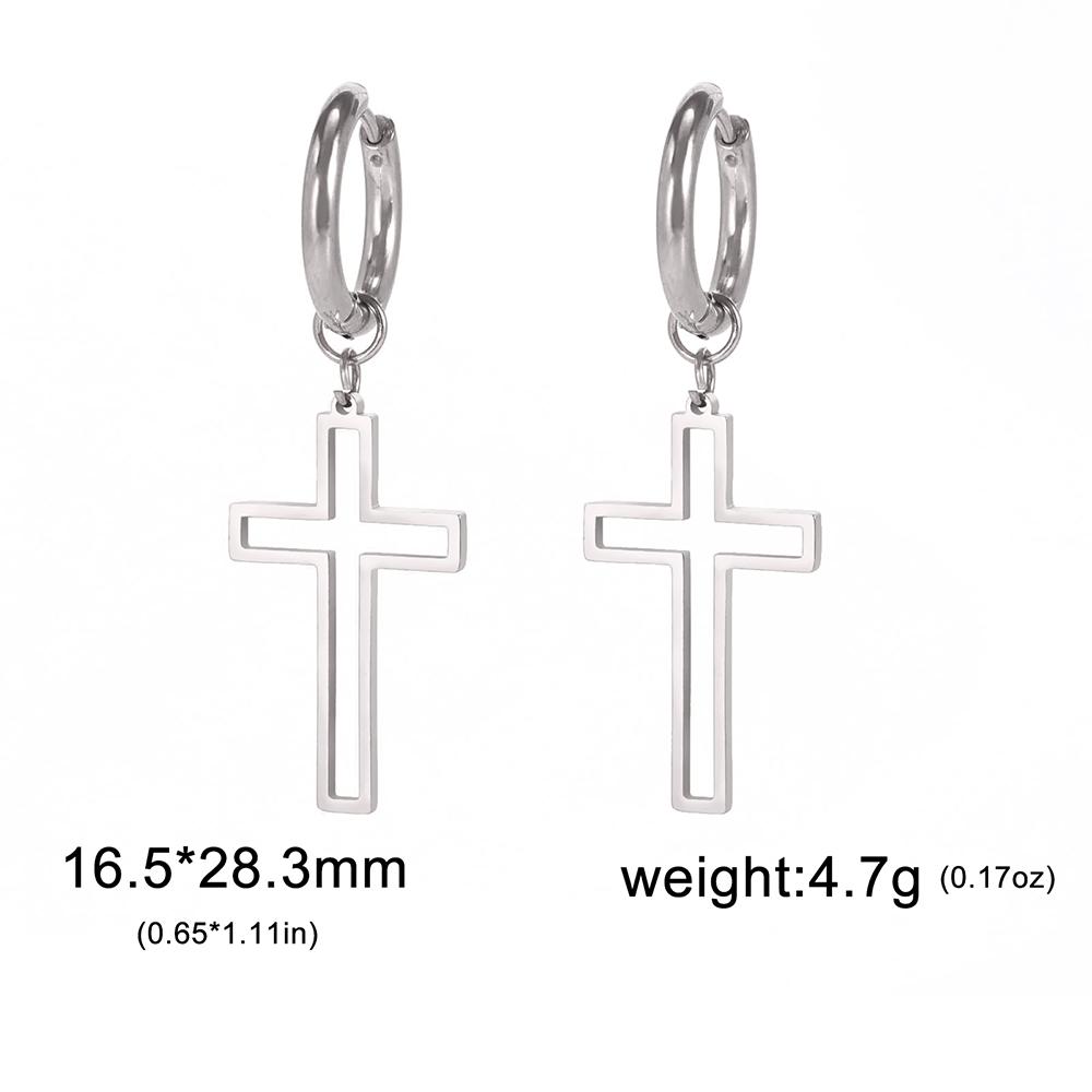 Dawapara Cross Charm Dangle Earrings Ichthys Jesus Fish Christian Symbol Hoop Earrings Stainless Steel Catholic Amulet
