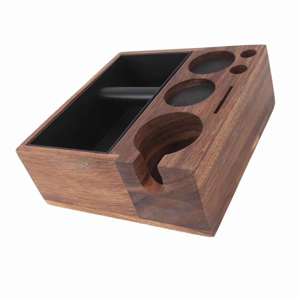 Coffee Knock Box Multifunctional One Piece Design Shock Absorbent Portafilter Holder Wooden Coffee