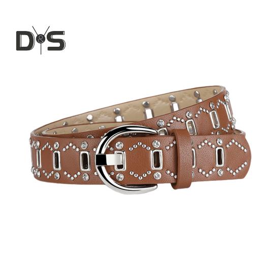 Dámský pásek Nýt Dekor Víceděrový design Nastavitelná délka Pásek z imitace kůže Pás z umělé kůže Punk Style