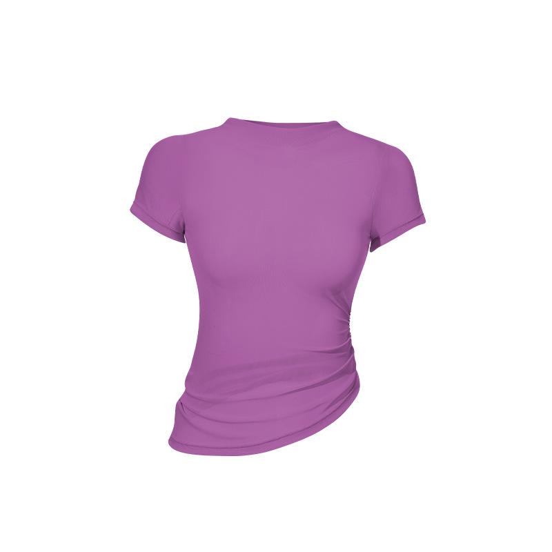 

Women s High Neck Mesh Yoga T-Shirt - Sexy, Breathable, Short Sleeve, Tight Fit Medium