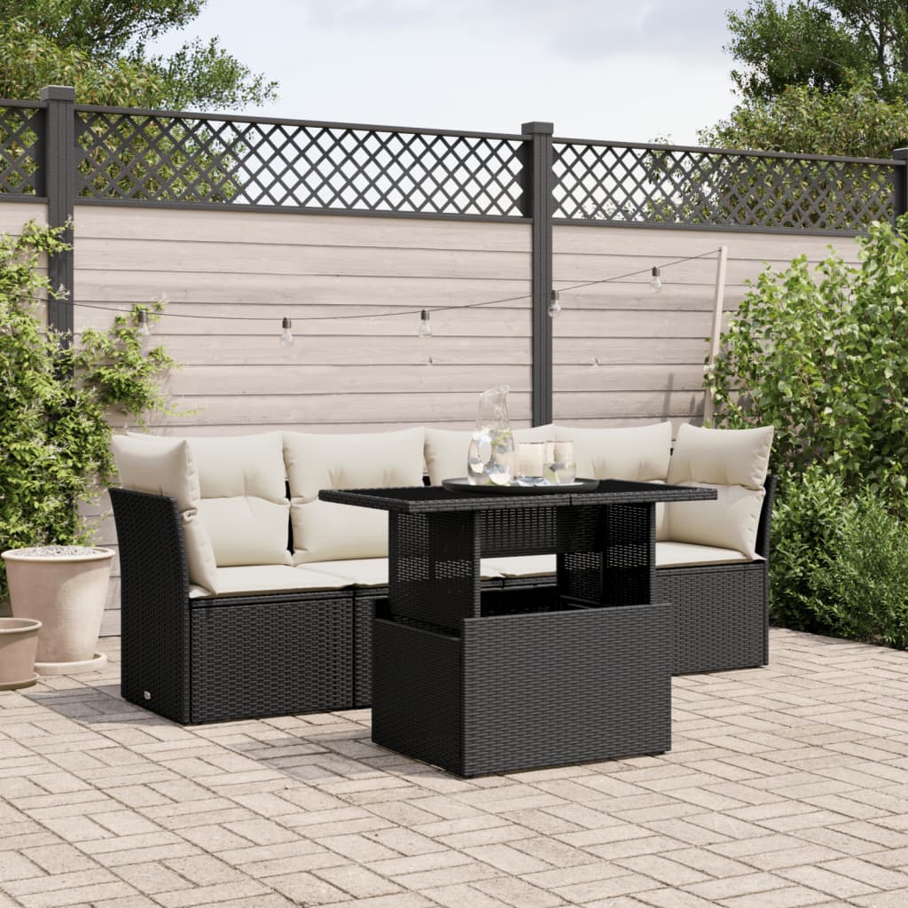 Vidaxl 5-Cz. Set da Salotto per Giardino, Cuscini, Rattan Nero PE