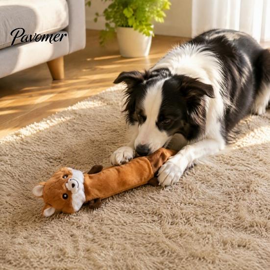 Durable Toys for Chewing Crinkle Animal Dog Toy, Plush Squeaky Chew Fox Raccoon Interactive Pets Squirrel Puppy Teething Toy Small Medium And