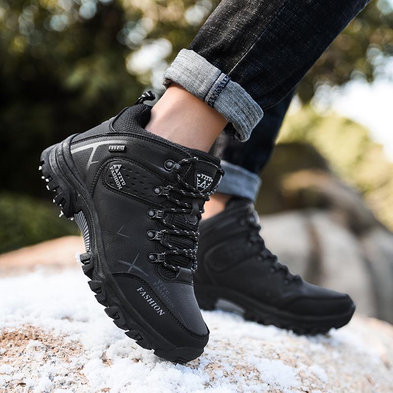 Winter Men Snow Boots Waterproof Leather Sneakers Super Warm Men's Chelsea Boots Outdoor Non-slip Male Hiking Boots Size 39-47
