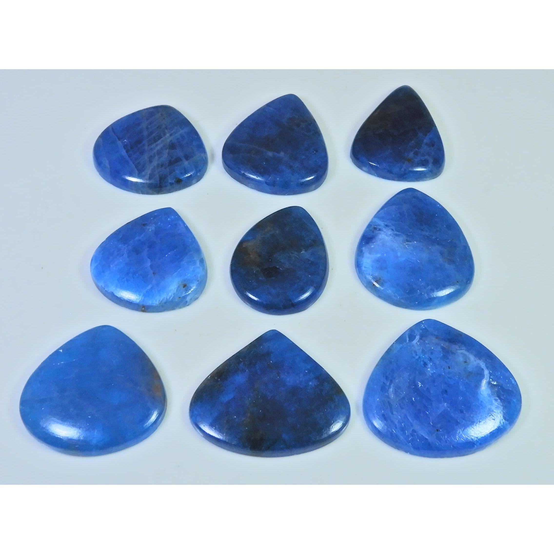09Pcs Natural Blue Apatite Pear Shape Cabochon Loose Gemstone 320Cts. Lot C-2427