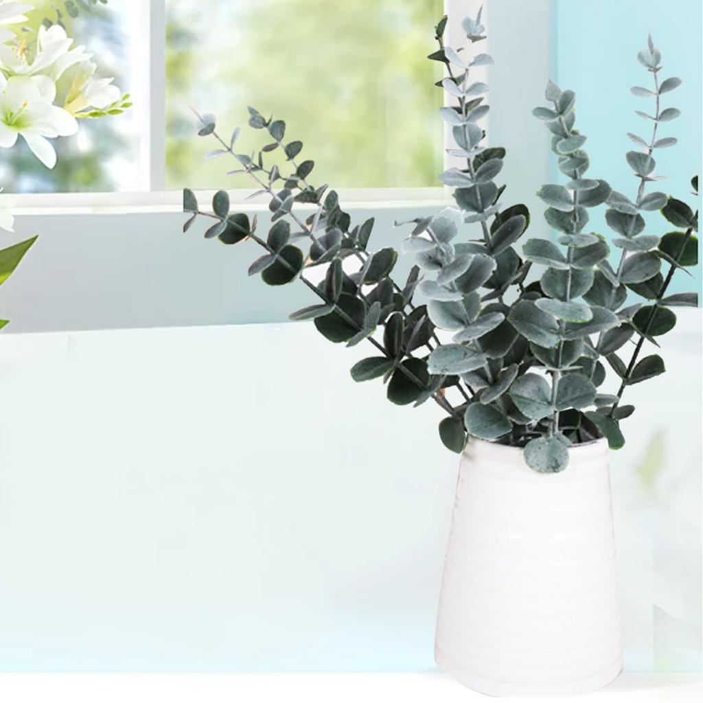 Eucalyptus Stem Decor 24 Leaves Plastic Iron Wire Artificial Fake Faux Eucalyptus Stem for Home Party Wedding Decoration