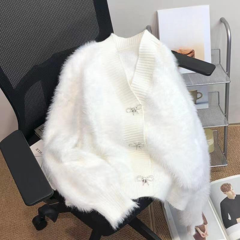 

Премиальный норковый флис Розовая куртка-свитер Женская Осень и Зима Новая Утолщенная Свободная Темперамент V-образный вырез Вязаный кардиган One Size