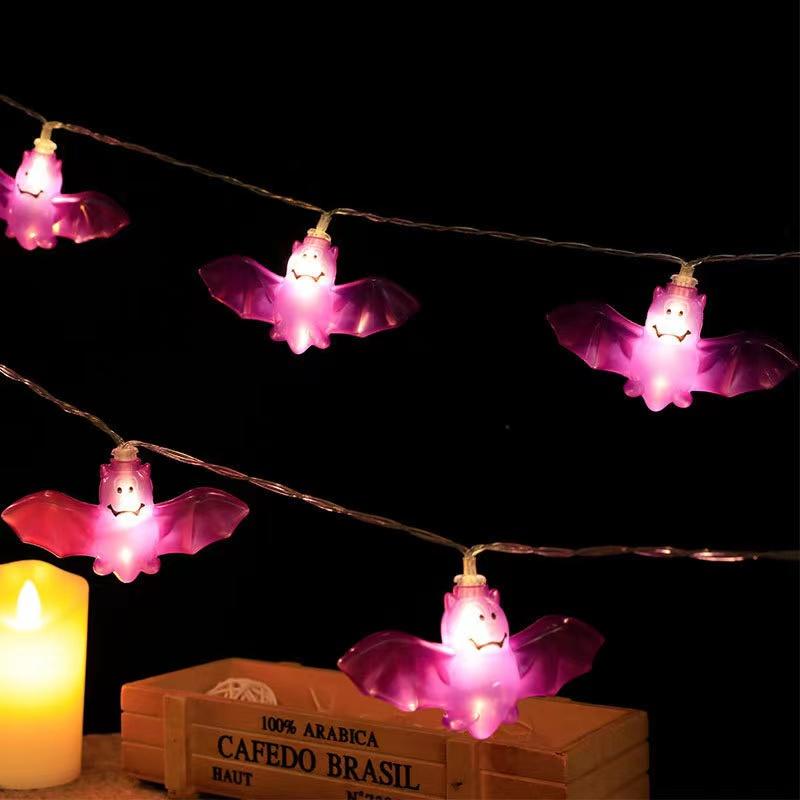 Halloweenské dýňové řetězové světlo, netopýří pavouk, řetězové lampy na baterie pro venkovní halloweenské párty, girlanda, dekorace, noční světlo