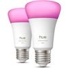 Pack de 2 ampoules LED connectées A60 - PHILIPS HUE - Lumière blanche et colorée - Culot E27 - 6W - 1000-2000k - 810 lumens