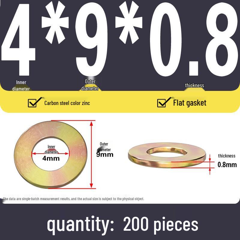 Yellow Color-Plated Zinc Flat Washer, Oversized 4.8 Grade Metallic Gold, Thickened & Thin Shim Options