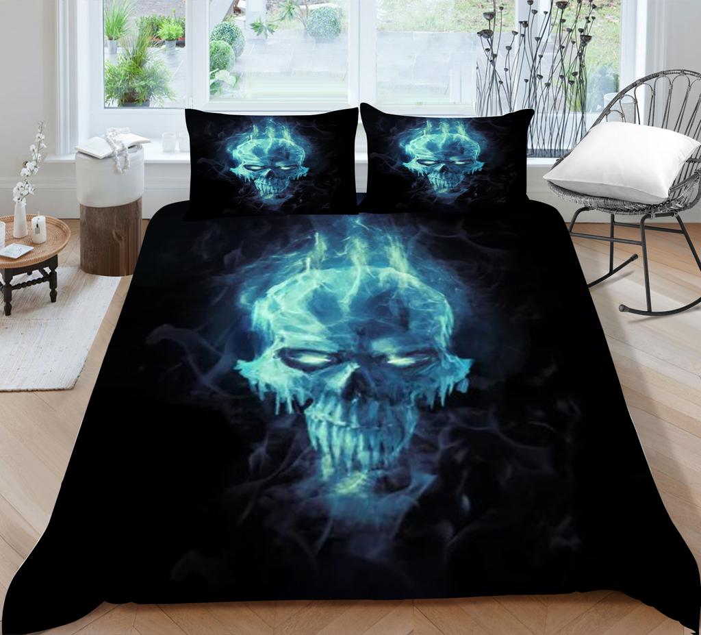 Zestaw poszewek na kołdrę z nadrukiem czaszki okropny styl pościel zatoczka garnitur chłopięcy pojedynczy rozmiar poszewka na pierzynę garnitur czarne tło pościel domowa