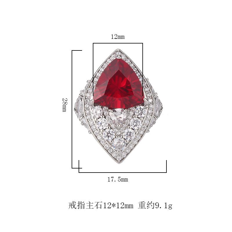 Jewelry Copper Bottom Gold-Plated Simulation Color Treasure Corundum Fat Triangle Light Luxury Ring Female 12 * 12