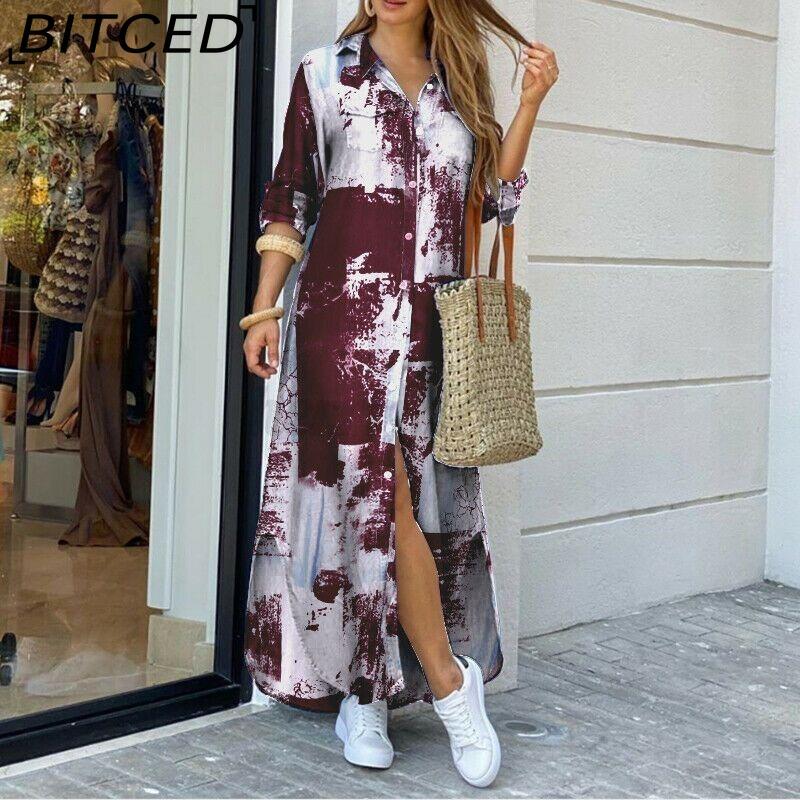 BITCED Women's Spring/Autumn Fashion: Sensual Single-Breasted Button-Down Shirt Dress Loose-Fitting Polo Neck Dress