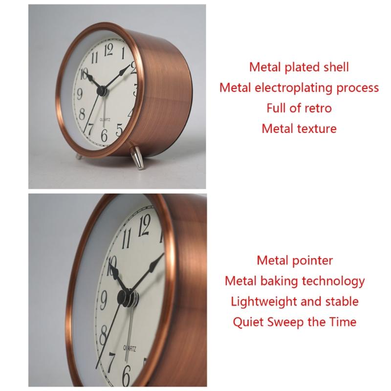 Metal Creative Alarm Clock Small Mute Alarm Clocks Bedside Electronic Round Number Desk Table Home Decoration Clock
