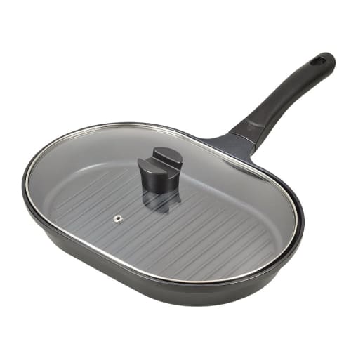 Pearl Metal Fish Grill NEO Blue Diamond Coat, IH Compatible, Wide Pan with Glass Lid, HB-2331