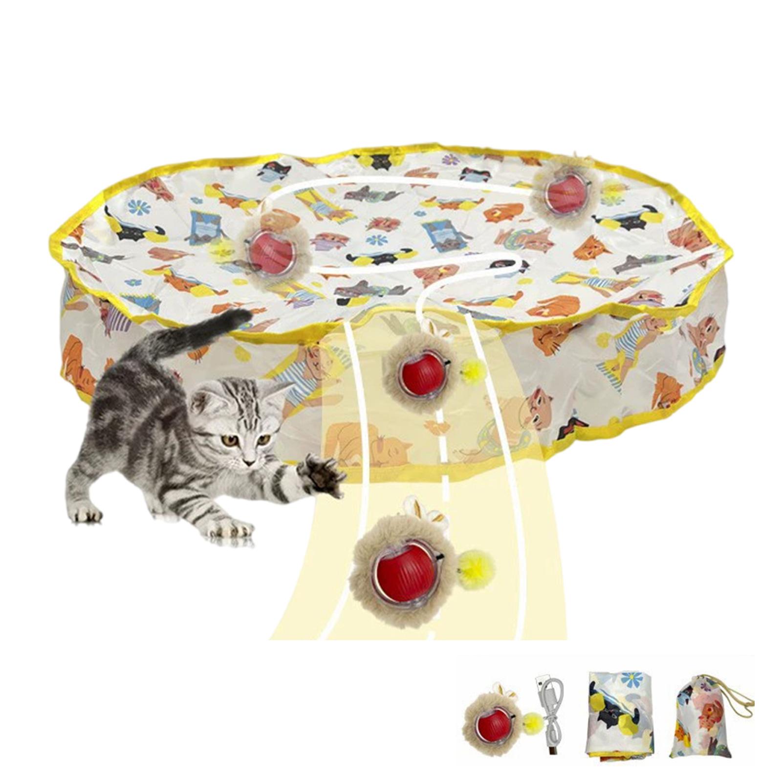 

Интерактивный игровой коврик с игрушкой для кошек, активируемой движением, и быстро катящимися игрушечными шариками, перезаряжаемый коврик-дразнилка диаметром 28 дюймов A
