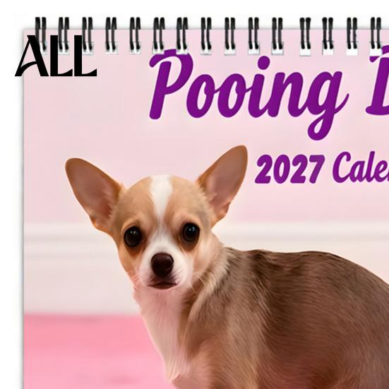 Durable Coil Binding Calendar 2027 Pooping Dogs Square Wall Calendar, Funny Dog Theme 12 Month Hanging Monthly Planner for Home Office, White Elephant