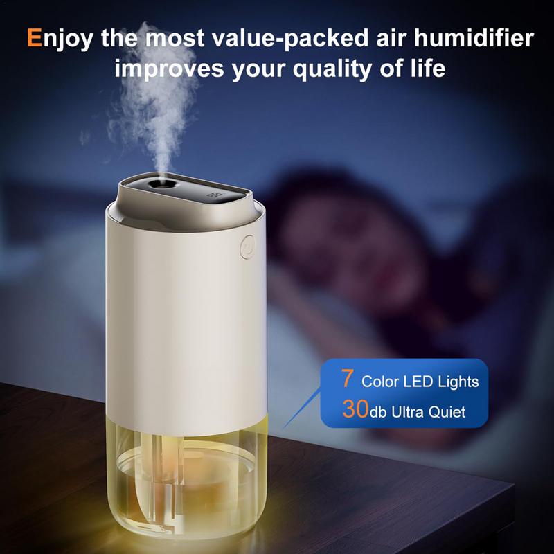 Umidificatoare de aer pentru dormitor, umidificator auto, umidificator alimentat cu baterii, cu două moduri, umidificator compact pentru cameră mică, birou