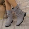 Plus Size Buckle Denim Buckle Fashion Boots Fall and Winter New Square Heel Round Toe Women's Boots