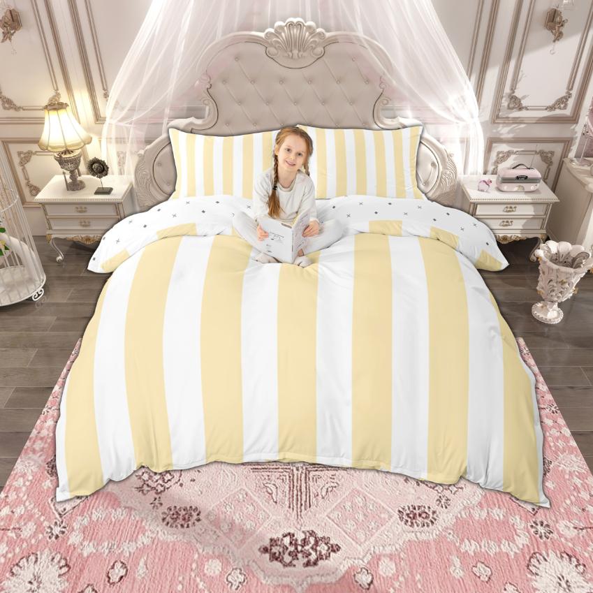 Homewish Princess Stripe Duvet Cover Set Cute Kawaii Bedding Set For Kids Girls Reversible Quilt Cover Set