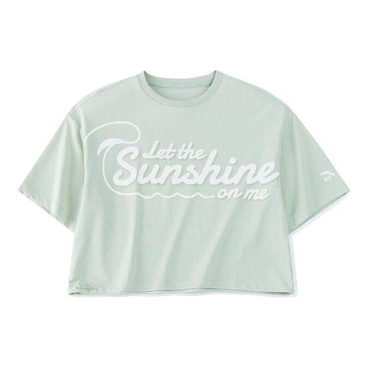 Anta Life Series Letter Print Short Sleeve Round Neck T-Shirt Women tops Mugwort-Green 162328131-3 L