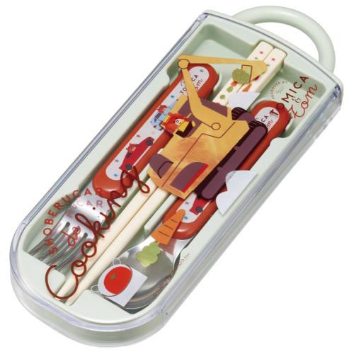 Skater Children's Lunch Box Trio Set Chopsticks Spoon Fork Kids Cutlery Antibacterial Treatment Easy to Open Slide Type Made in Japan Tomica and Tom T
