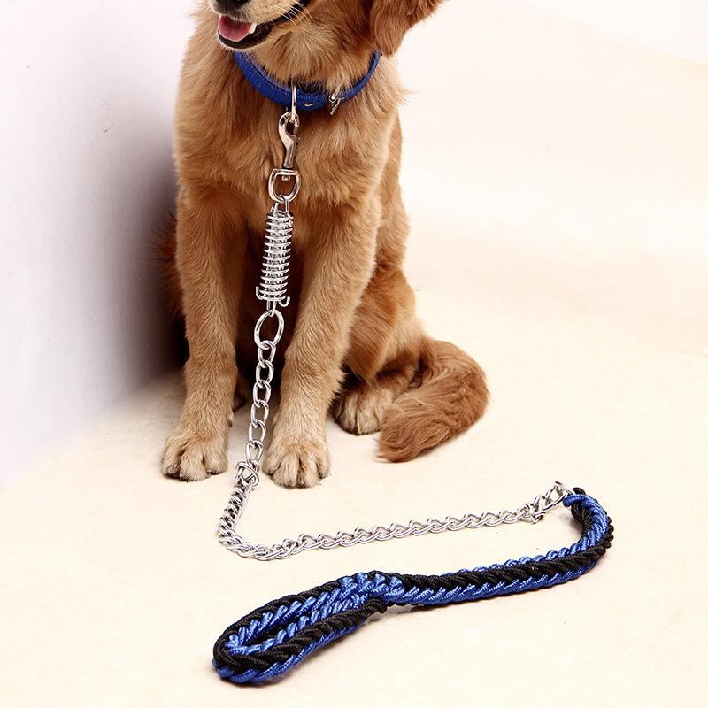 Large Dog Leash Dog Chain Anti-bite Punch Golden Retriever Alaska Collar Medium Large Dog Dog Leash Iron Chain