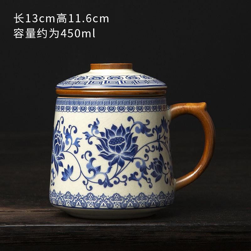 Chinese Ru Kiln Teacup Blue And White Ceramic With Lid Tea Separation Water Cup Household Special Tea Cup Office Mug