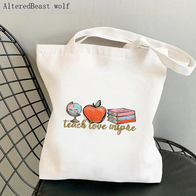 Women Shopper Bag Teacher Apple Tree Printed Kawaii Bag Harajuku Shopping Canvas Shopper Bag Girl Handbag Tote Shoulder Lady Bag