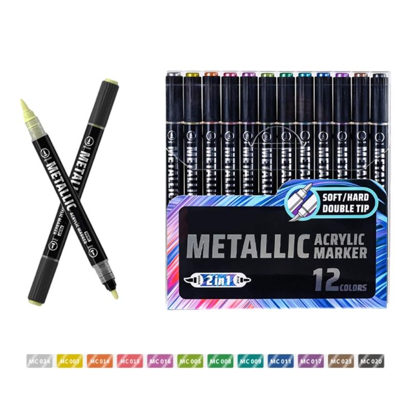 Double Ended Acrylic Marker Metallic Paint Pen for Painting On Paper Wood Fabric Metal Stone Card Making Scrapbooking