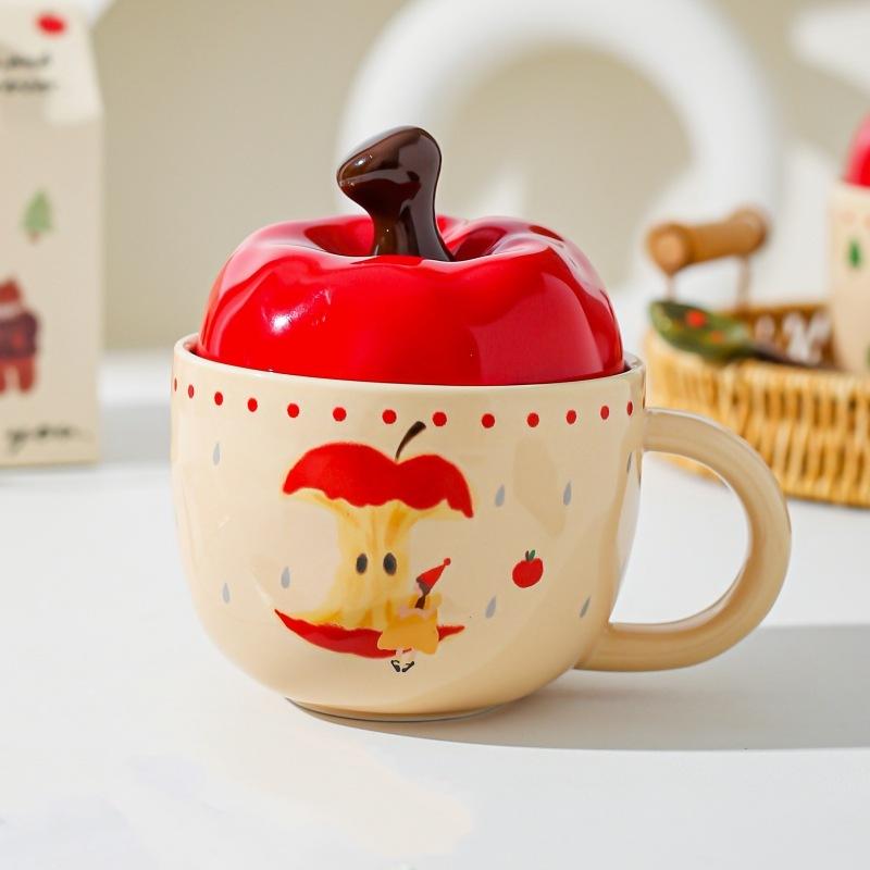New Year Gift Gifts From Friends Elders Retro Apple Cup with Lid with Spoon Mug Gift Box for Best Friend Birthday Gift