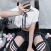 Sexy Lingerie Secretary Sexy See-through Shirt Bow Tie Uniform Seduction British Plaid Skirt