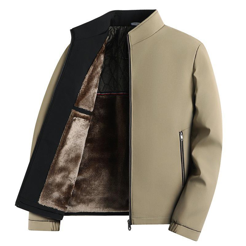 Winter-Graphit-Samt-Stehkragenjacke für Herren - Business-Casual-Stil für mittleres und älteres Alter