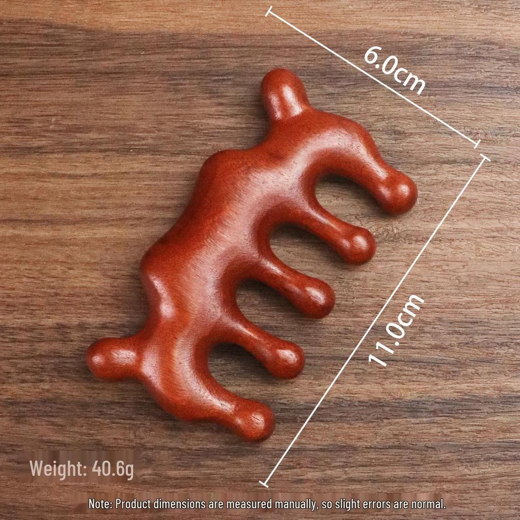 Golden Sandalwood Massage Comb: Five-Tooth, Round Ball Head, Small Solid Wood Comb for Scalp & Neck.