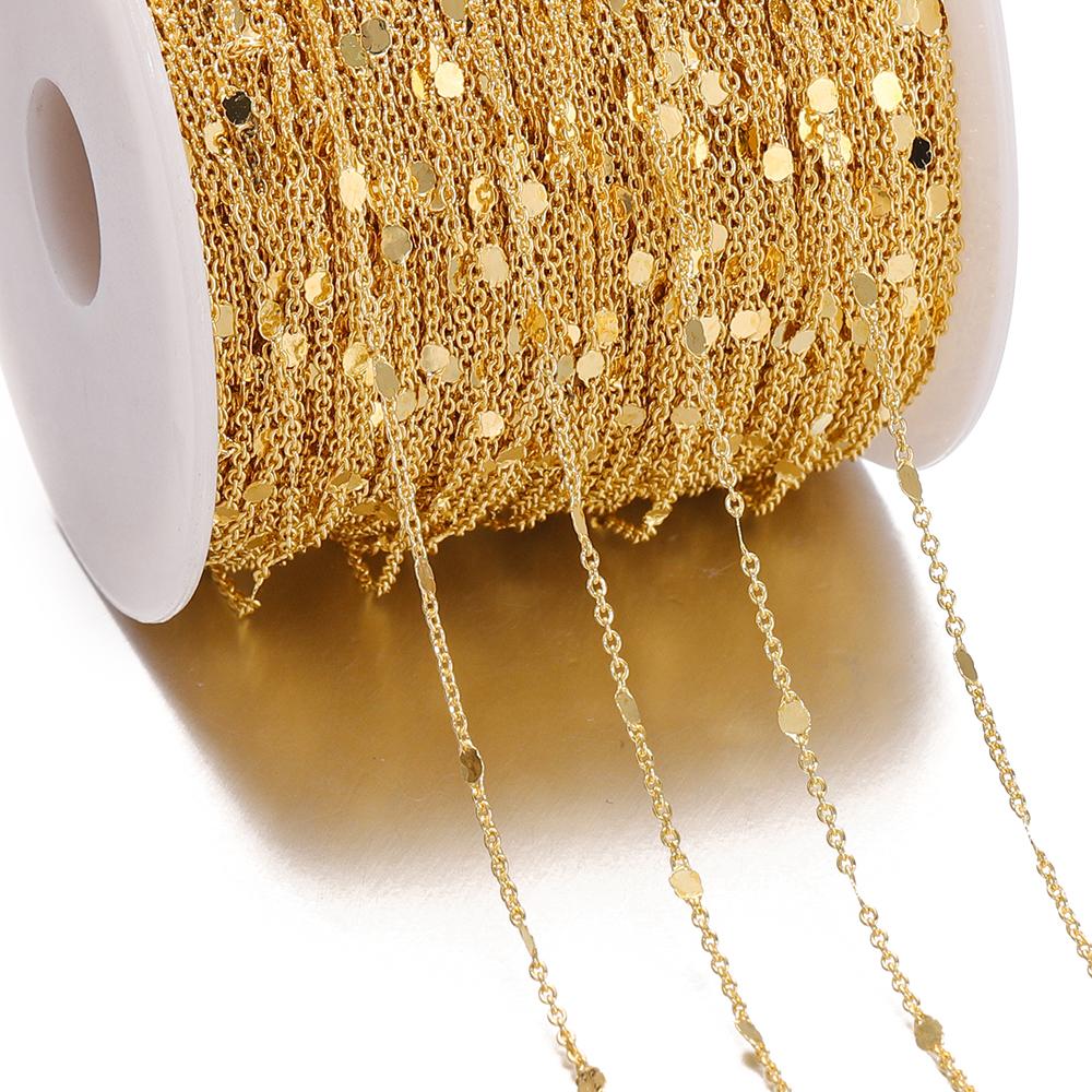 1/2Meters Sequins Chain Necklace Gold Color Chain Metal Copper Cable Chains Findings for DIY Bracelet Jewelry Making Supplies