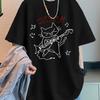 Rock Cat Music Is My Life Pattern Printed T Shirt Women and Men Casual Loose Rock Funny Round Neck Short Sleeve Top Unisex