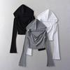 Korean Style Low-Cut Hooded Long-Sleeve Cropped T-Shirt - Sexy Autumn Fashion Top