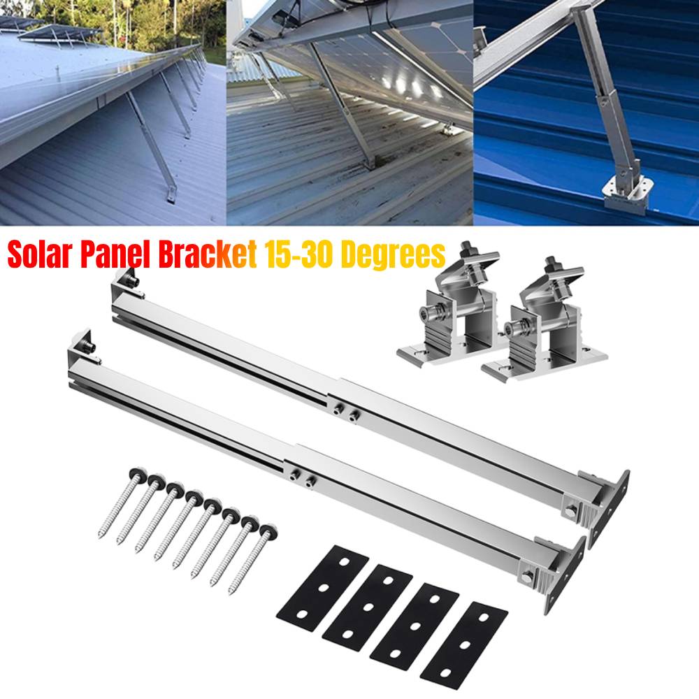 Adjustable Solar Panel Tilt Mount Brackets for 100W-600W Solar Panels 15-30 Degrees RV Roof Flat Surface Aluminum Mounting Set