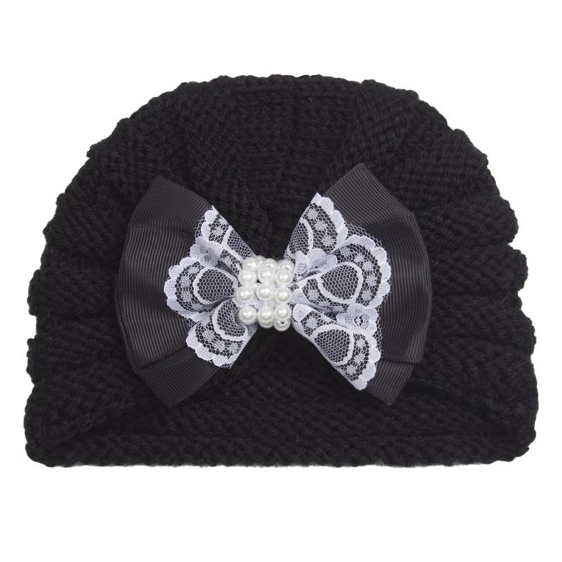 Winter new baby wool hat, children's pearl bow thermal pullover hat, baby hat