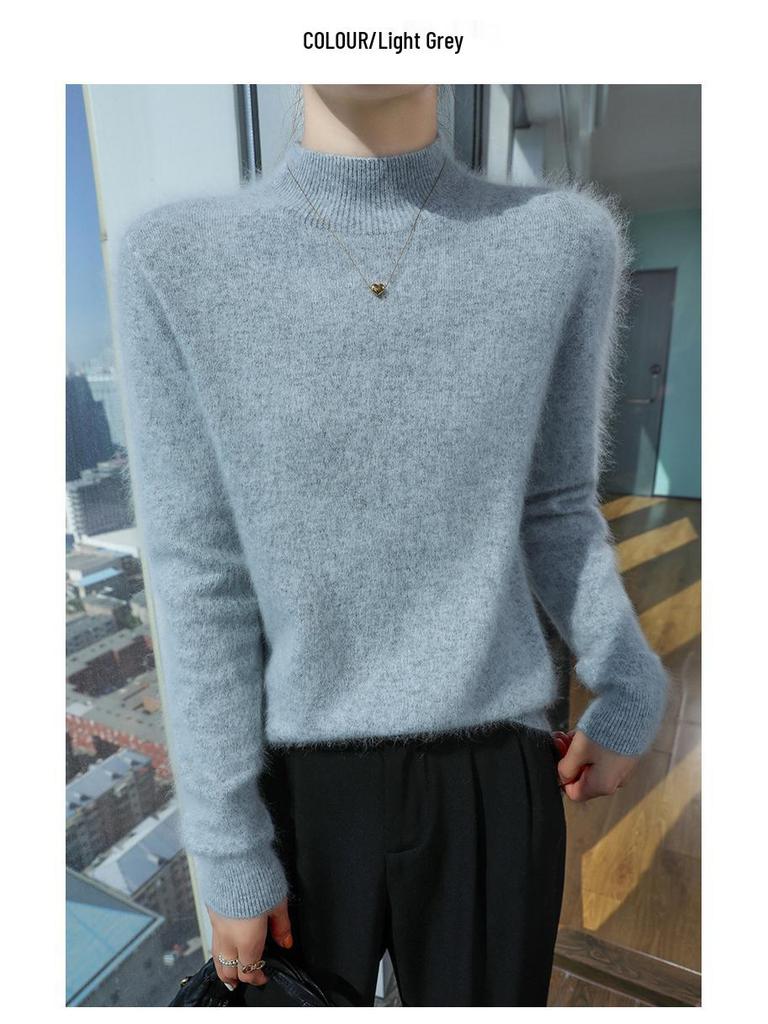 Cozy Mink Velvet Knitted Turtleneck Sweater - Soft, Warm, Loose-Fit for Autumn/Winter