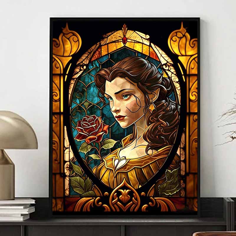 Disney Diamond Painting 5D DIY Belle Stained Glass Illustration Art Mosaic Embroidery Decoration Cross Stitch Gift