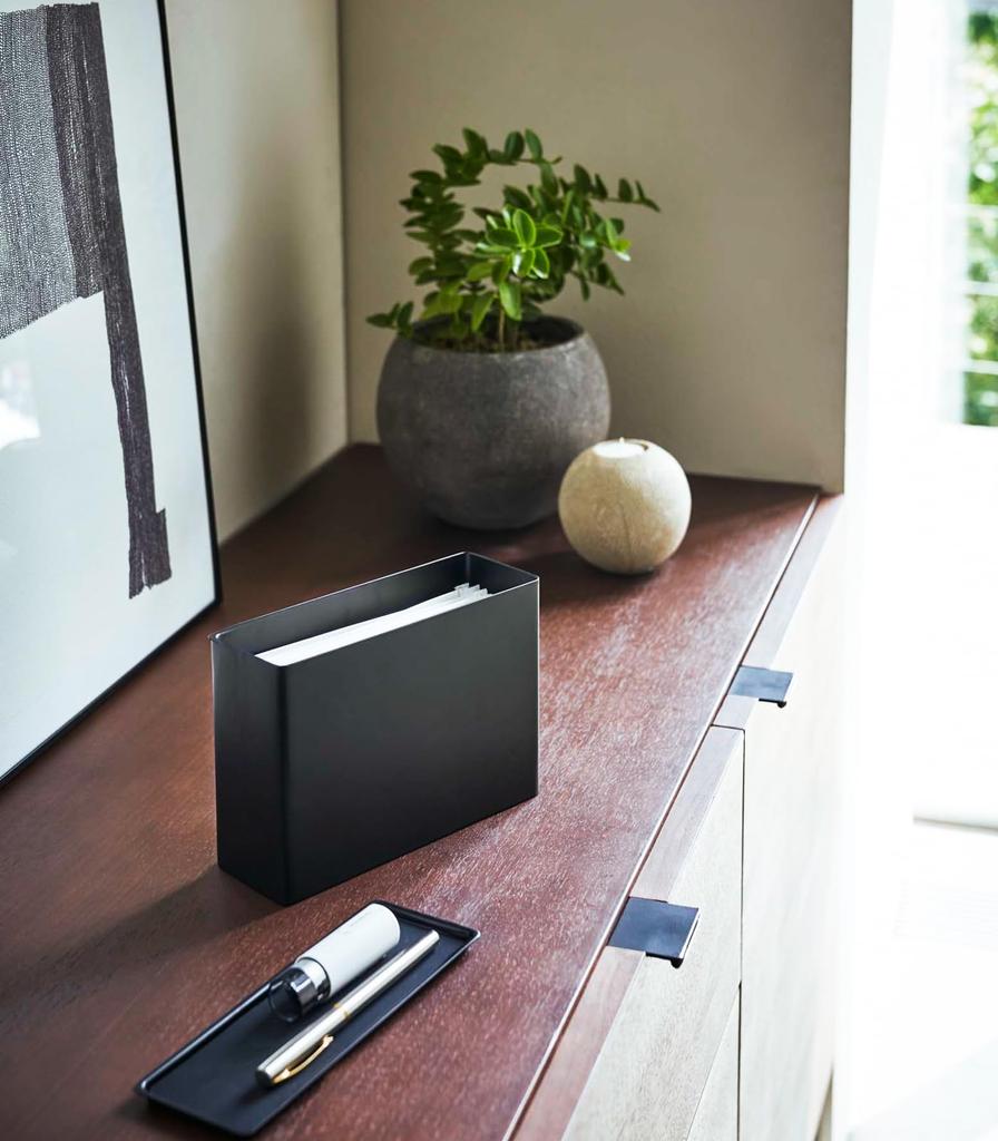 Yamazaki Tower Magnetic Mask W19 X X Mask Case for 4359 Holder, Black, Approx. D6.5 H13.5cm, Box-Shaped Entryway,